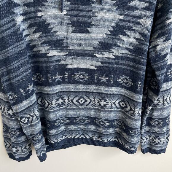Polo Ralph Lauren 2XL Aztec Southwestern Knit Hoodie Sweater Blue Mens Size XXL - Picture 3 of 10